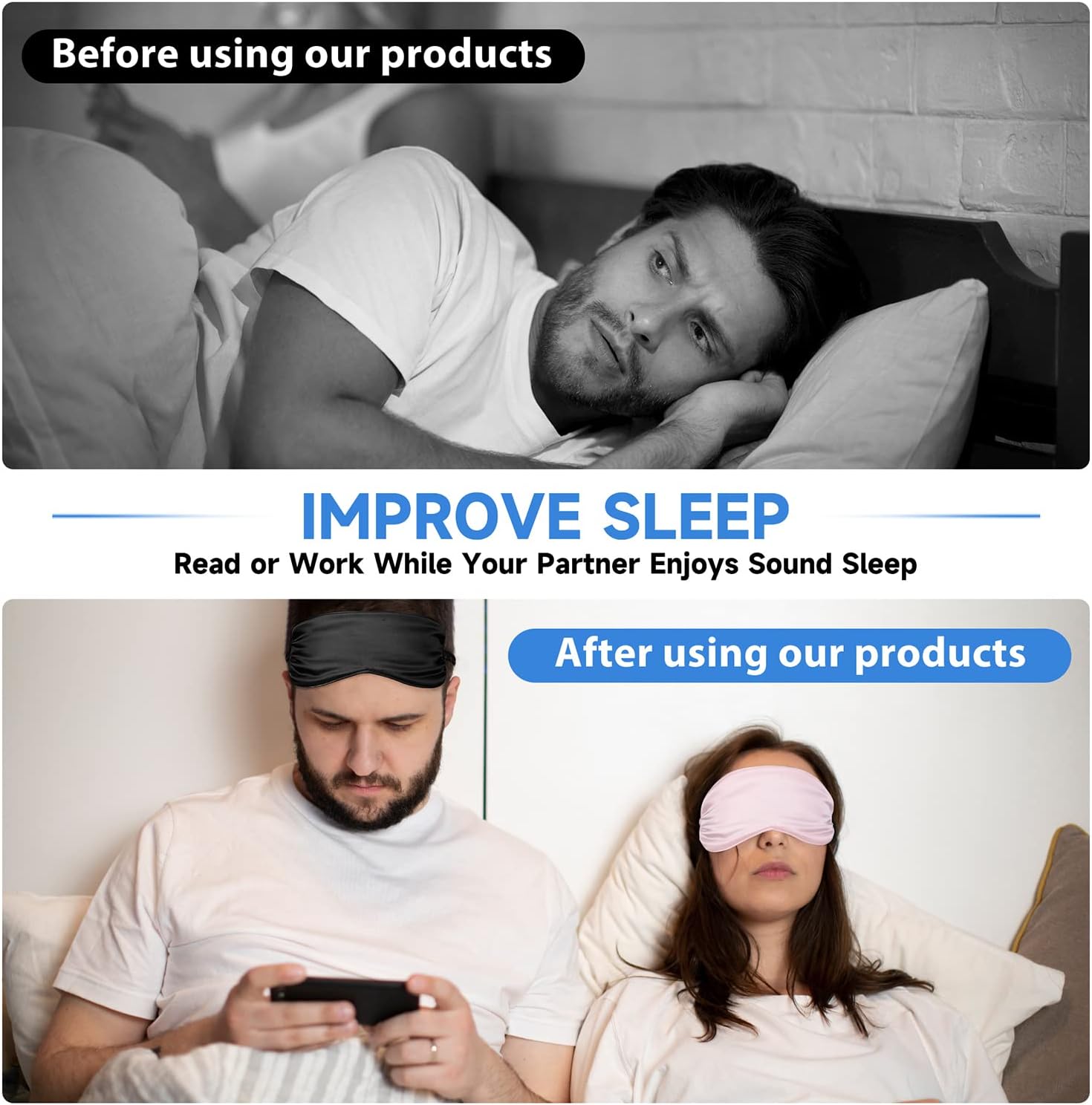 Sleep Mask – Super Soft Silk Eye Mask with Elastic Strap for Comfortable Night Sleep (2 Pack)