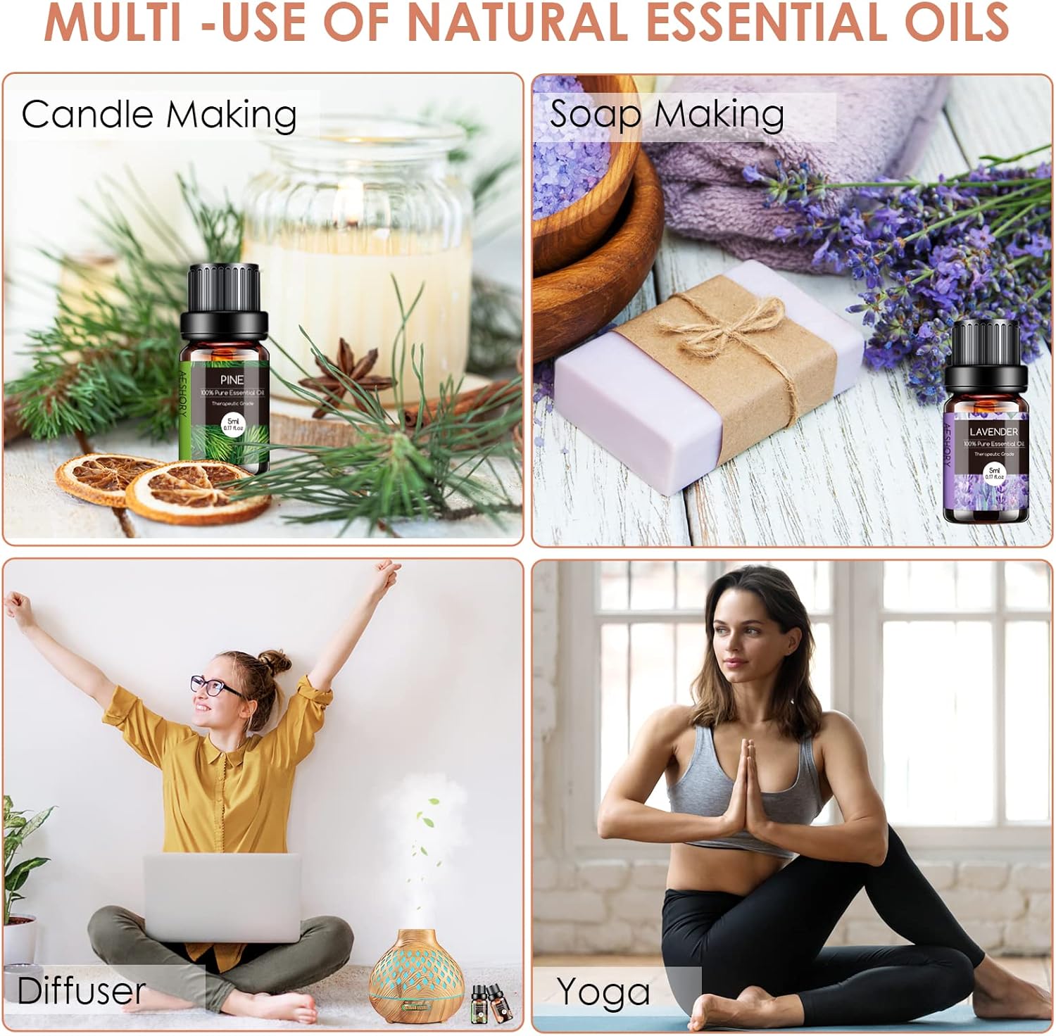 AESHORY Essential Oils Set – 26×5ml Pure Aromatherapy Oils for Diffusers, Massage, Skin & Hair Care, Candle Making