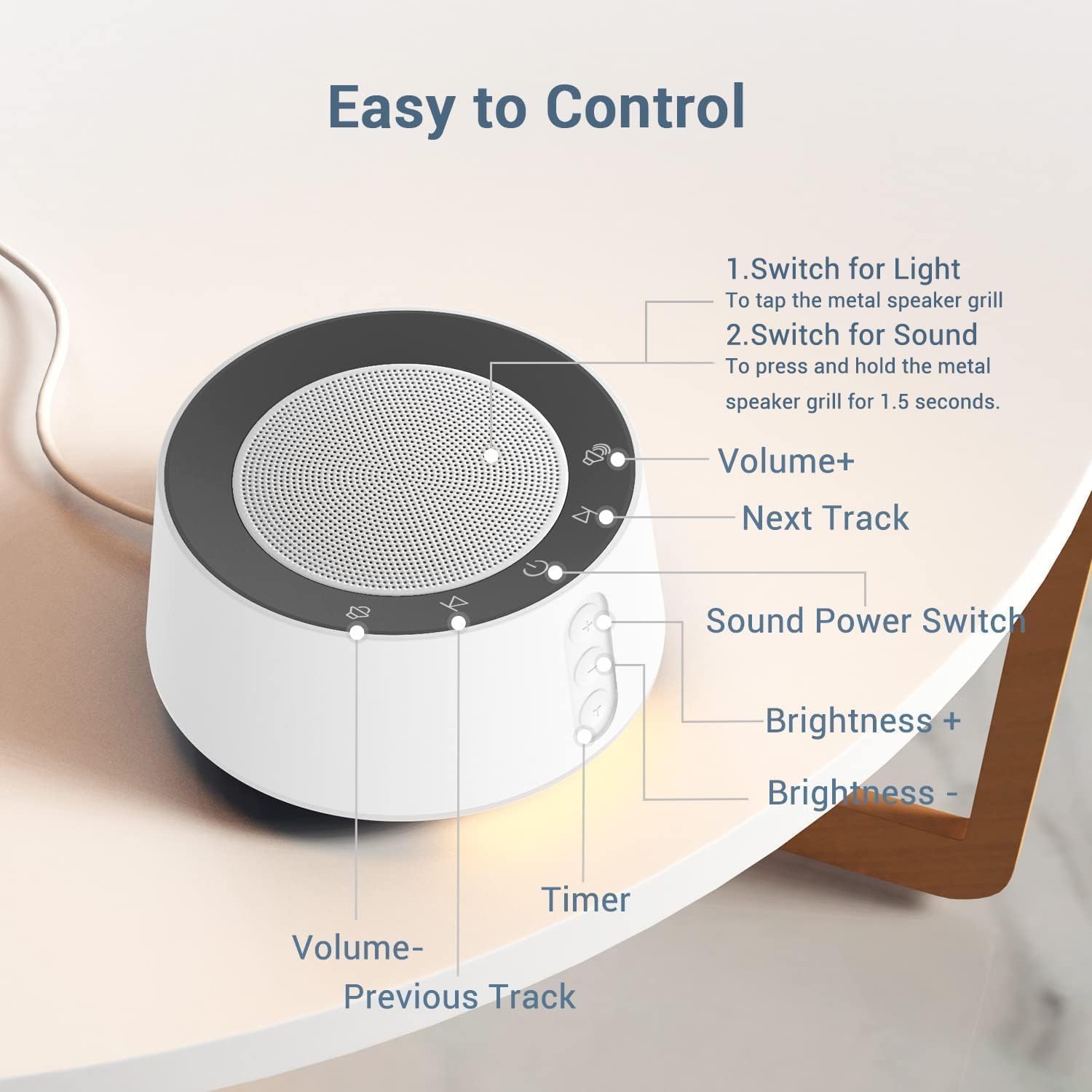 BGOVERSS White Noise Sound Machine – 20 Soothing Sounds with 10-Color Night Light, Timers & Memory Feature (White)