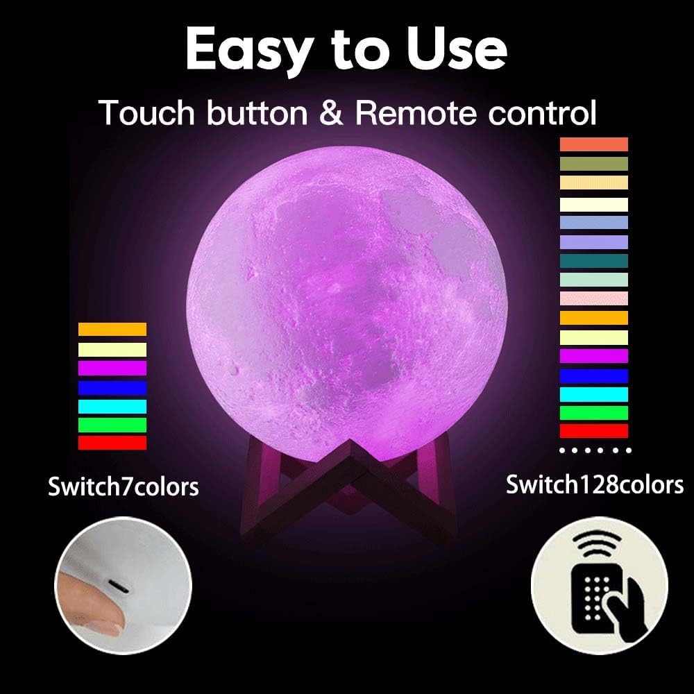 CPLA Moon Lamp Upgrade – 128-Color Remote & Touch Control 6" Lamp, Gift for Kids, Teens & Adults