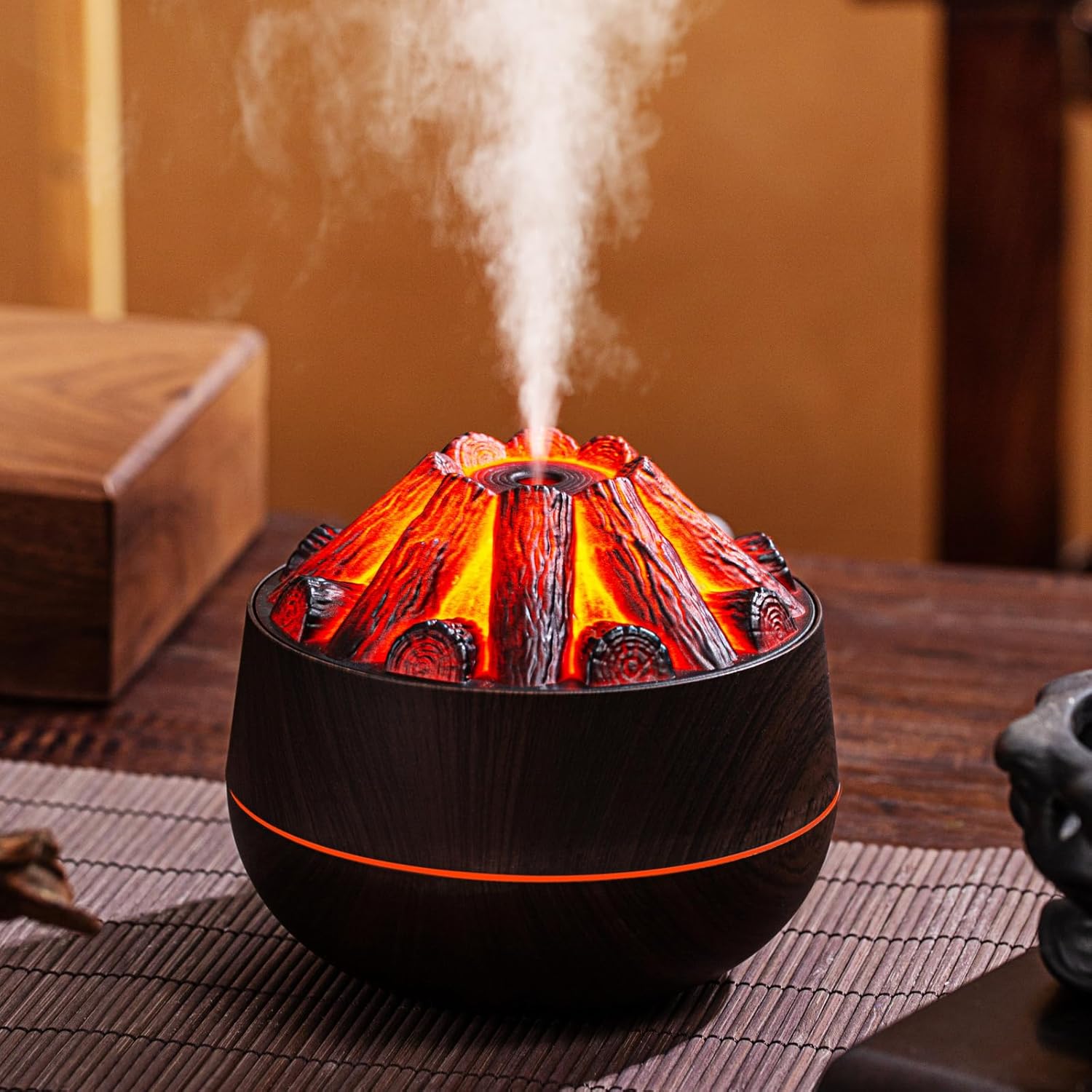 BZlover Mini Humidifier – Simulated Charcoal Fire Cool Mist Humidifier with Auto-Off Protection, 300ml