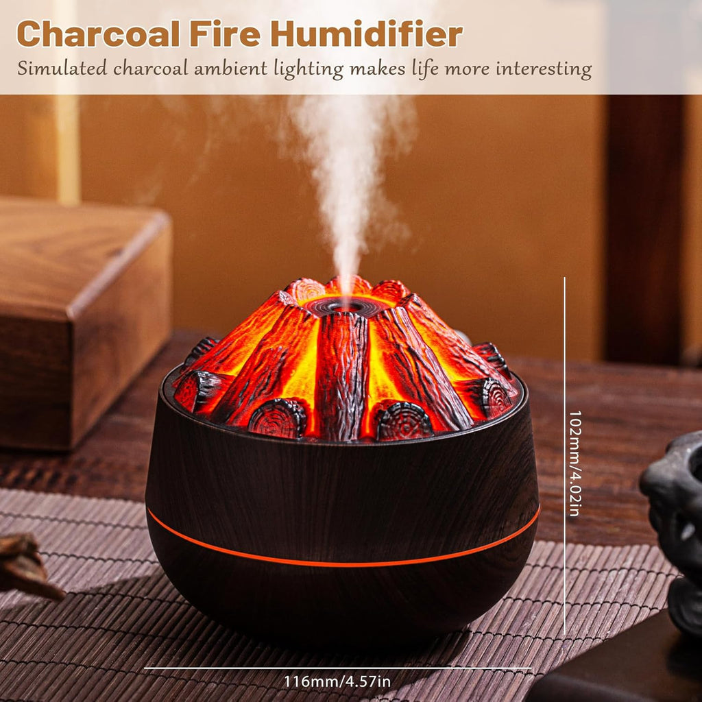 BZlover Mini Humidifier – Simulated Charcoal Fire Cool Mist Humidifier with Auto-Off Protection, 300ml