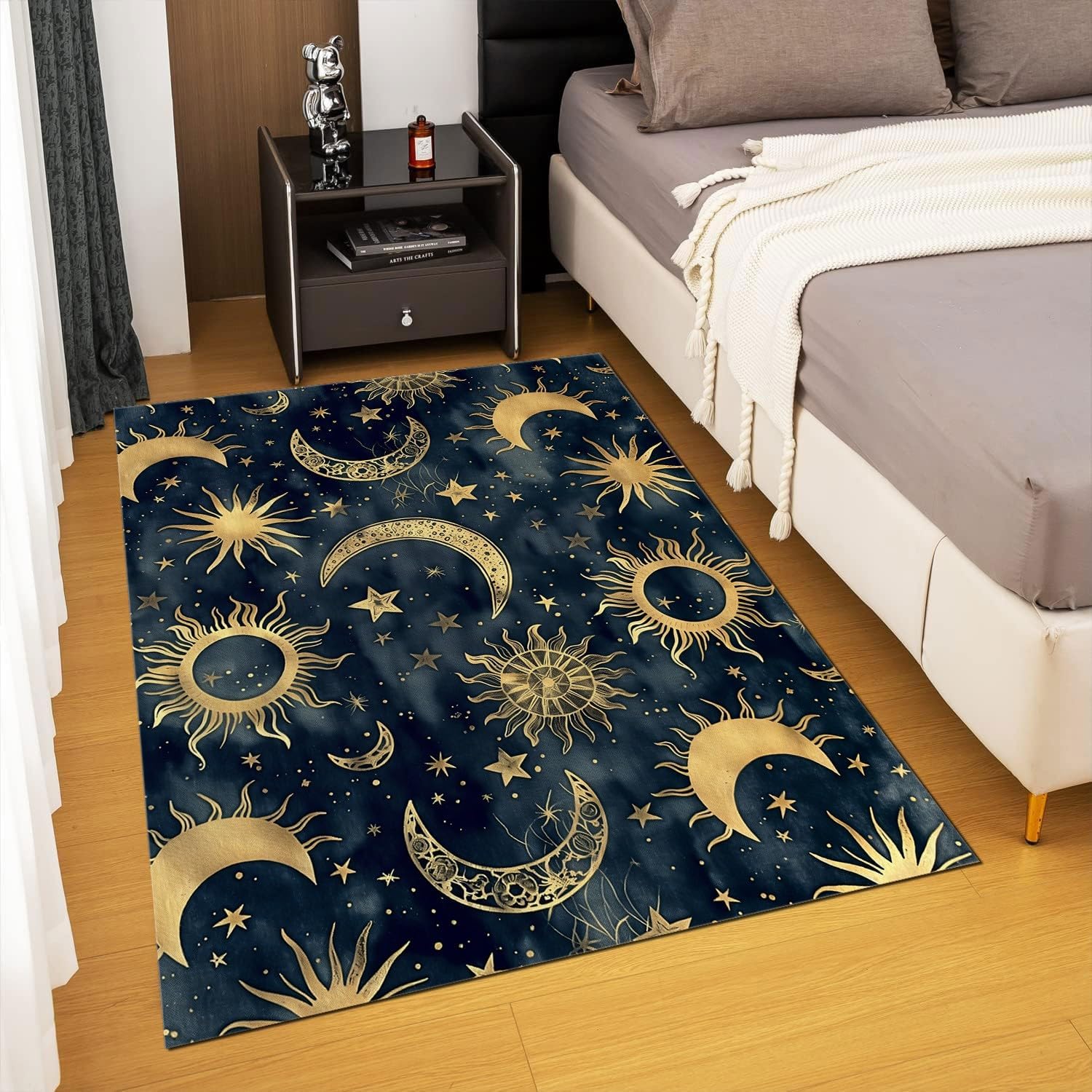 Sun Moon Stars Celestial Bodies Indoor Area Rug – Soft, Machine-Washable Non-Slip Carpet (31×59", Dark Blue)