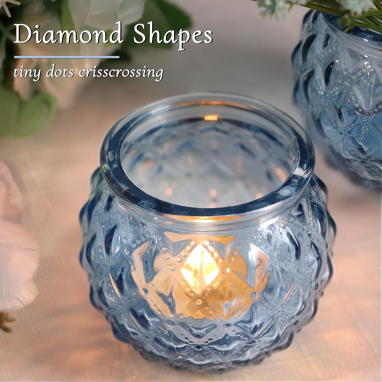 DARJEN 48Pcs Blue Round Candle Holders – Bulk Vintage Glass Tea Light Holders for Weddings, Parties & Gifts