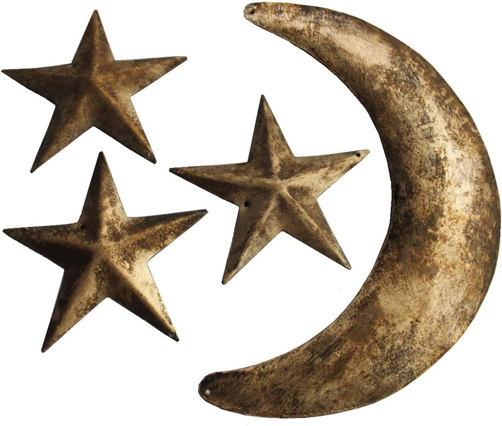 Mango Gifts Rustic Moon Phase Wall Decor – 4-Piece Gold Metal Crescent & Stars Set