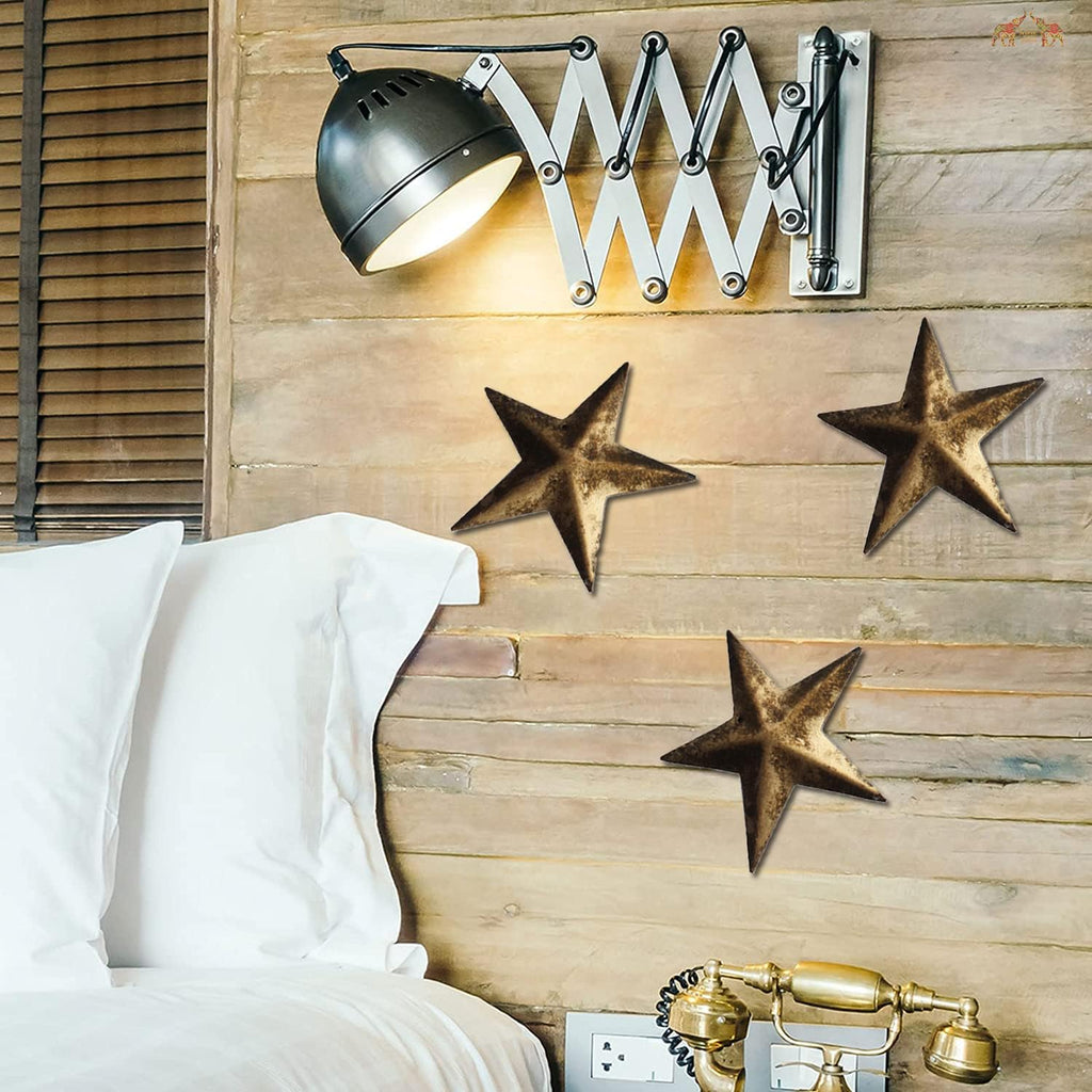 Mango Gifts Rustic Moon Phase Wall Decor – 4-Piece Gold Metal Crescent & Stars Set