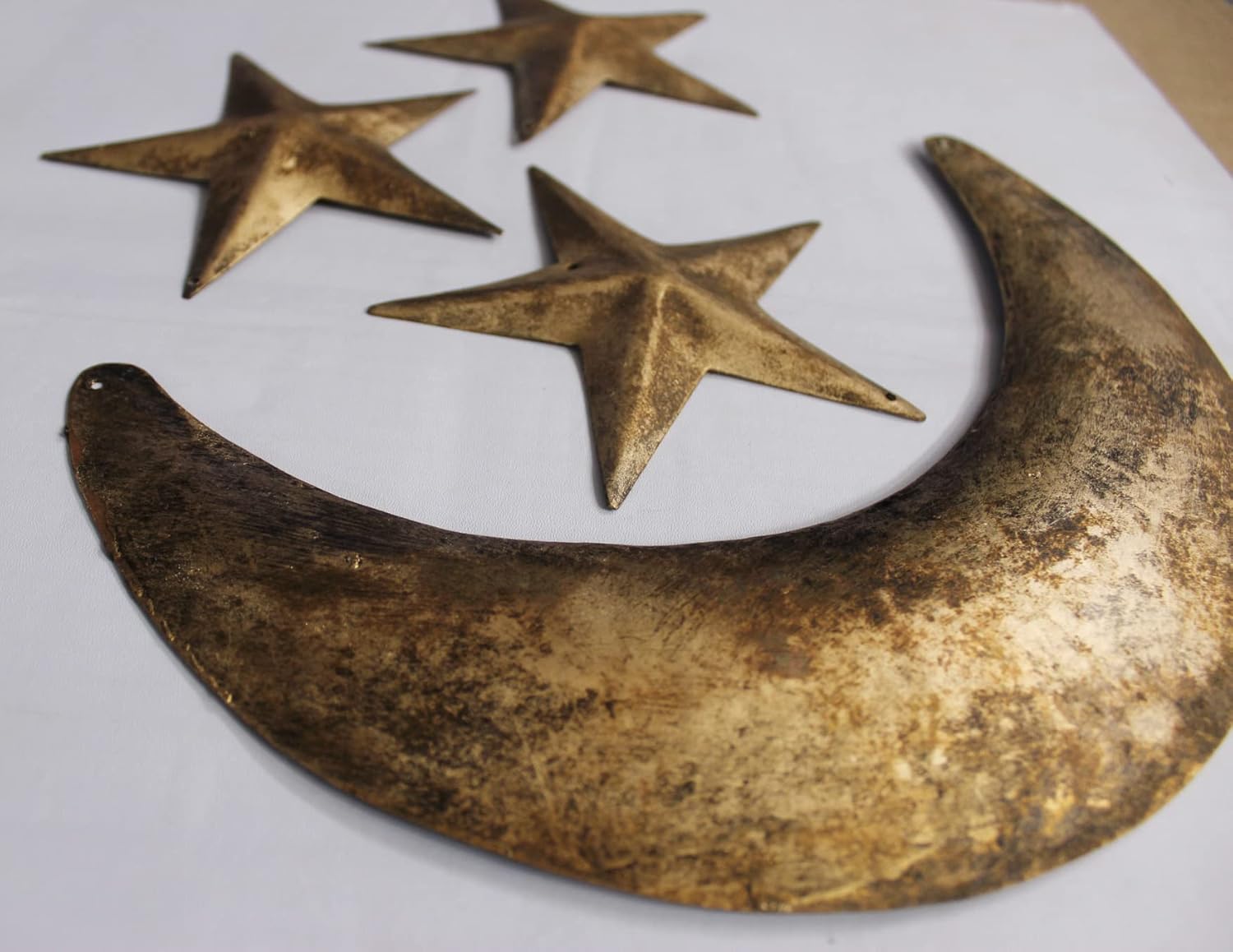 Mango Gifts Rustic Moon Phase Wall Decor – 4-Piece Gold Metal Crescent & Stars Set