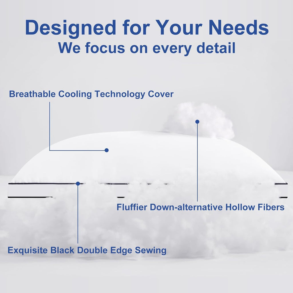 Premium Pillows Queen Size Set of 2 – Fluffy 7D Down Alternative Hotel-Quality Gusseted Pillows