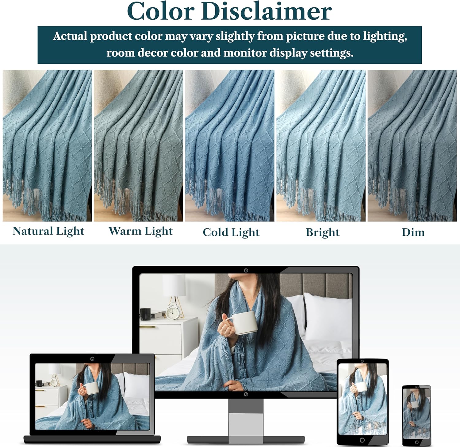 PAVILIA Dusty Blue Knit Throw Blanket – Soft 50×60" Farmhouse Textured Decorative Sofa & Bed Throw