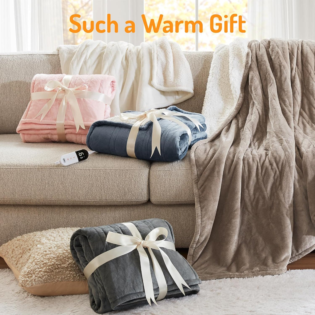 Degrees of Comfort Heated Throw Blanket – Soft Flannel Electric Throw with 6 Heat Settings & Auto Shut-Off, 50×60", Blue