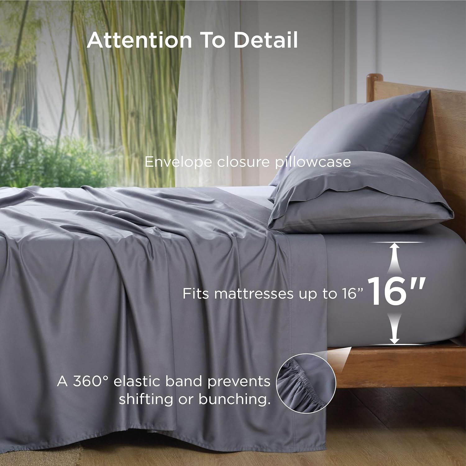 Bedsure Queen Sheet Set – Cooling Bamboo-Derived Silky Sheets with Deep Pockets, Hotel Luxury, Dark Grey