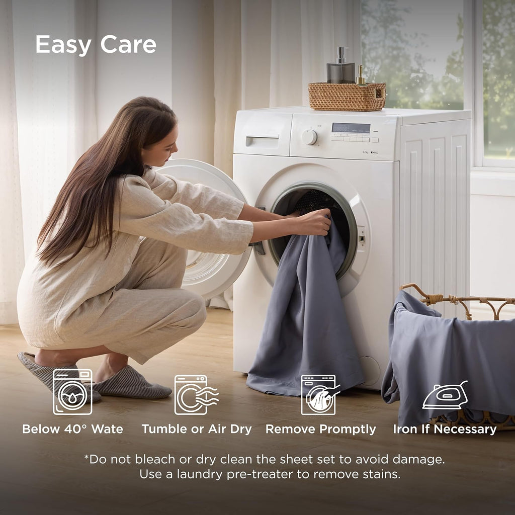 Bedsure Queen Sheet Set – Cooling Bamboo-Derived Silky Sheets with Deep Pockets, Hotel Luxury, Dark Grey