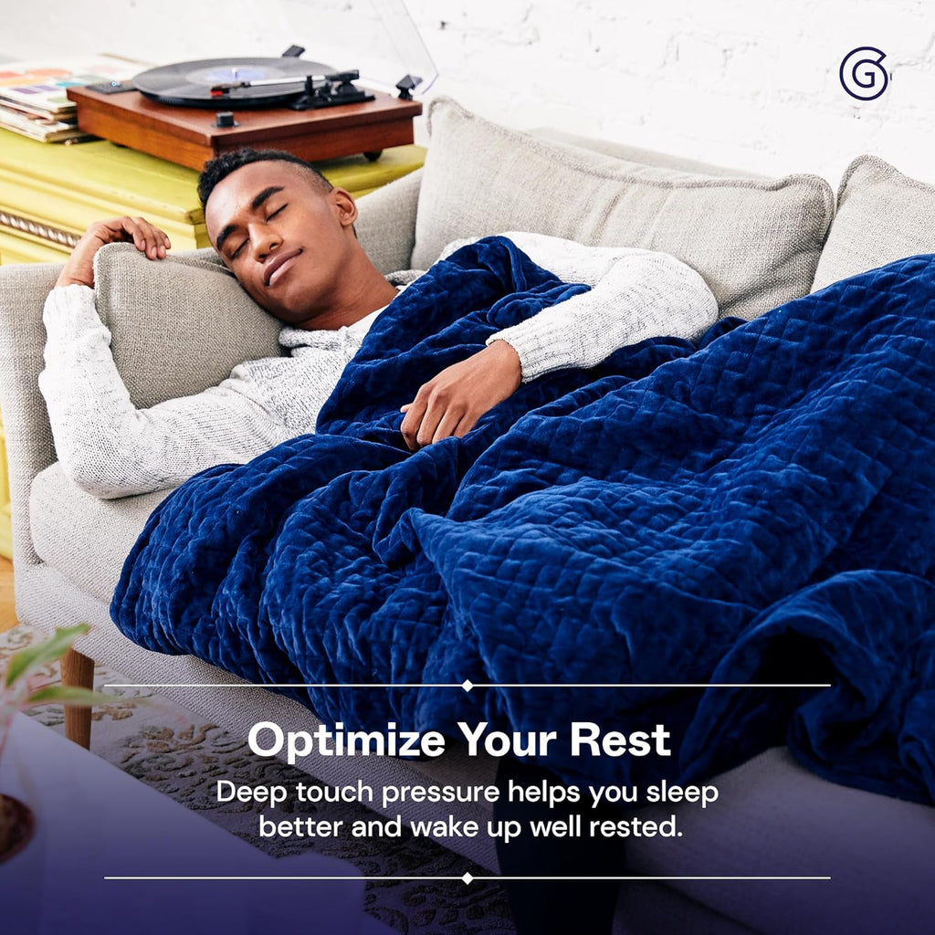 Gravity Weighted Blanket for Adults – 20lb Heavy Cotton Blanket with Glass Beads & Premium Microfiber Duvet Cover (Navy, 48×72")