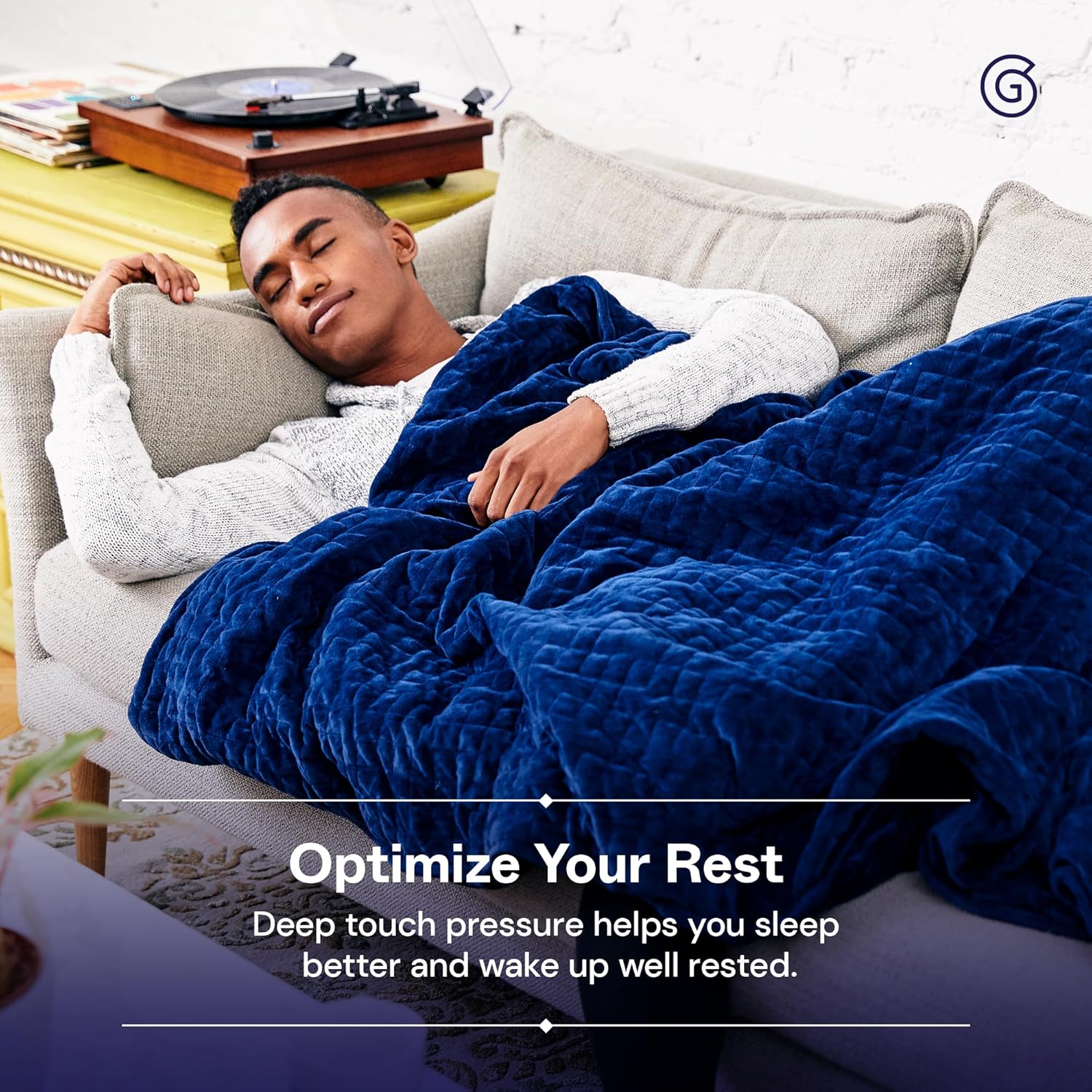 Gravity Weighted Blanket for Adults – 20lb Heavy Cotton Blanket with Glass Beads & Premium Microfiber Duvet Cover (Navy, 48×72")